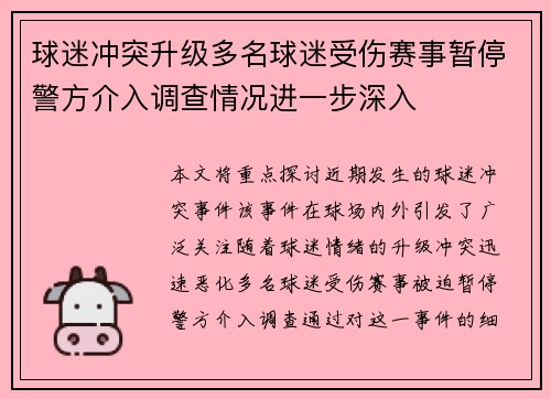 球迷冲突升级多名球迷受伤赛事暂停警方介入调查情况进一步深入